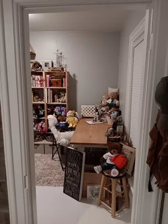 a view of a fireplace in the room