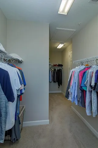 a view of walk in closet with clothes and shoes