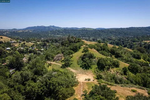 an aerial view of houses covered in trees
