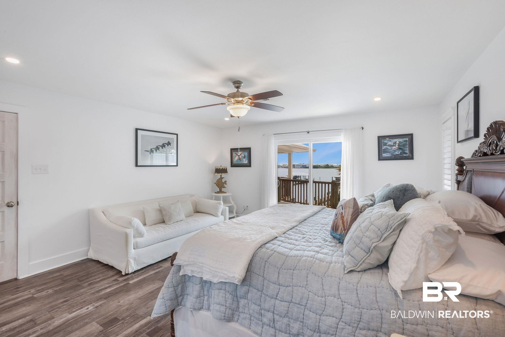 32130 River Road Orange Beach, AL 36561 - Photo 19 of 51 Bedroom featuring recessed lighting, access to exterior, wood finished floors, and ceiling fan