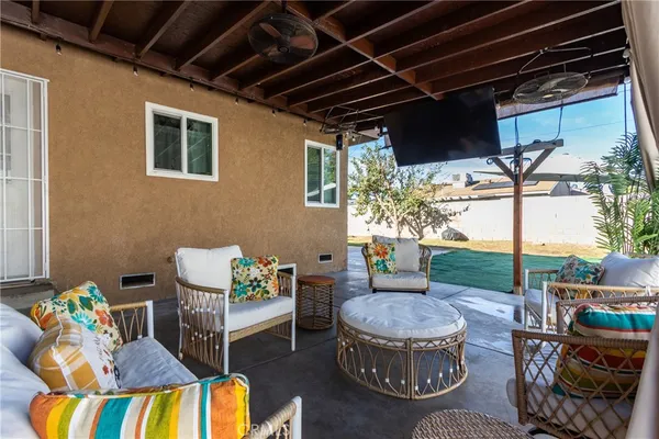 a outdoor living space with furniture and outdoor view