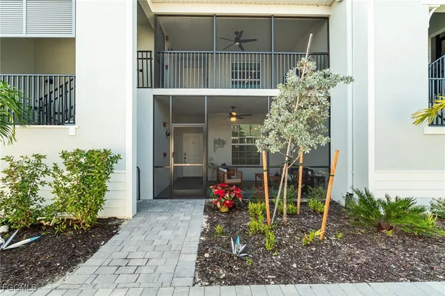 a view of front door and potted plants