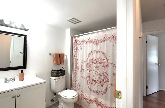 a bathroom with a toilet a sink and a mirror