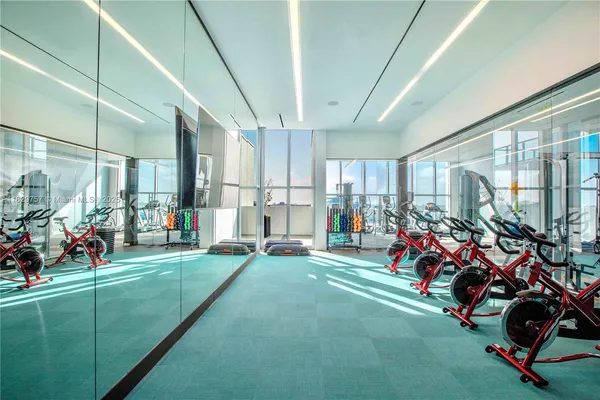 a room with gym equipment