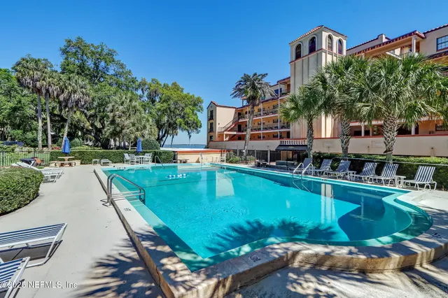 a view of an outdoor space and swimming pool