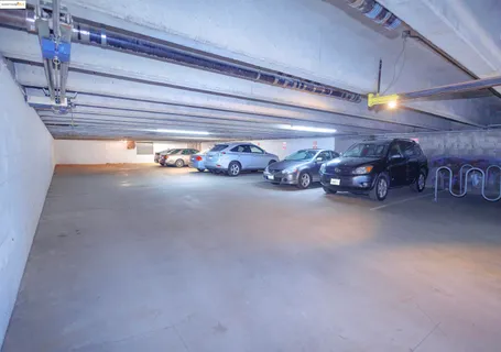a view of a garage with a car