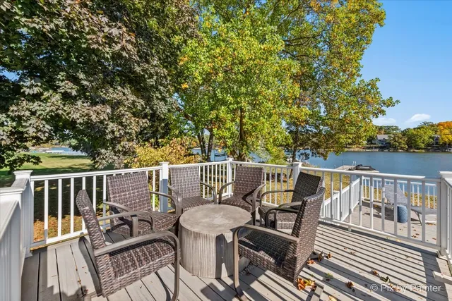 a view of a patio on a deck