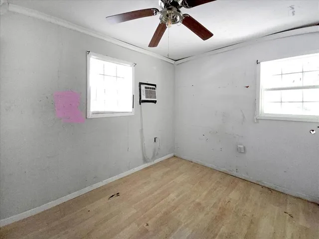 a view of a backyard with large trees