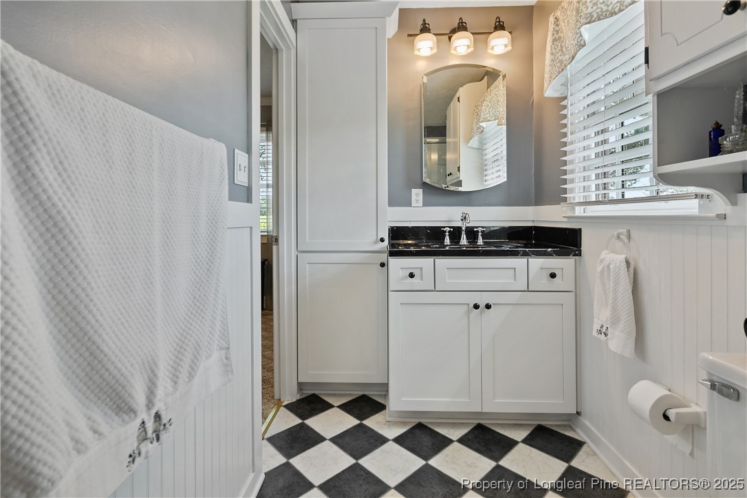 5017 Goldsboro Road Wade, NC 28395 - Photo 30 of 50 a bathroom with a sink a toilet and a mirror