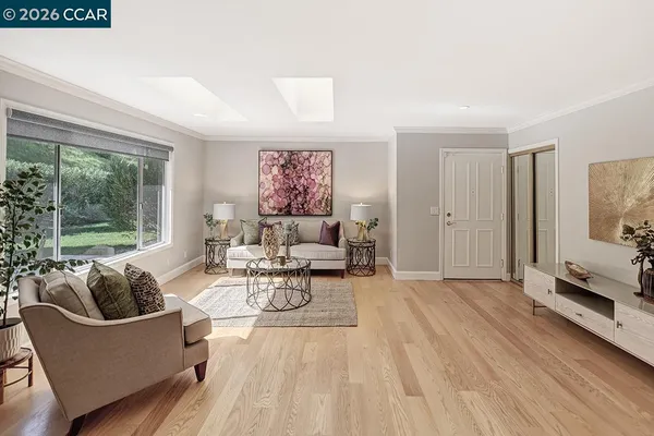 a view of a room with large window