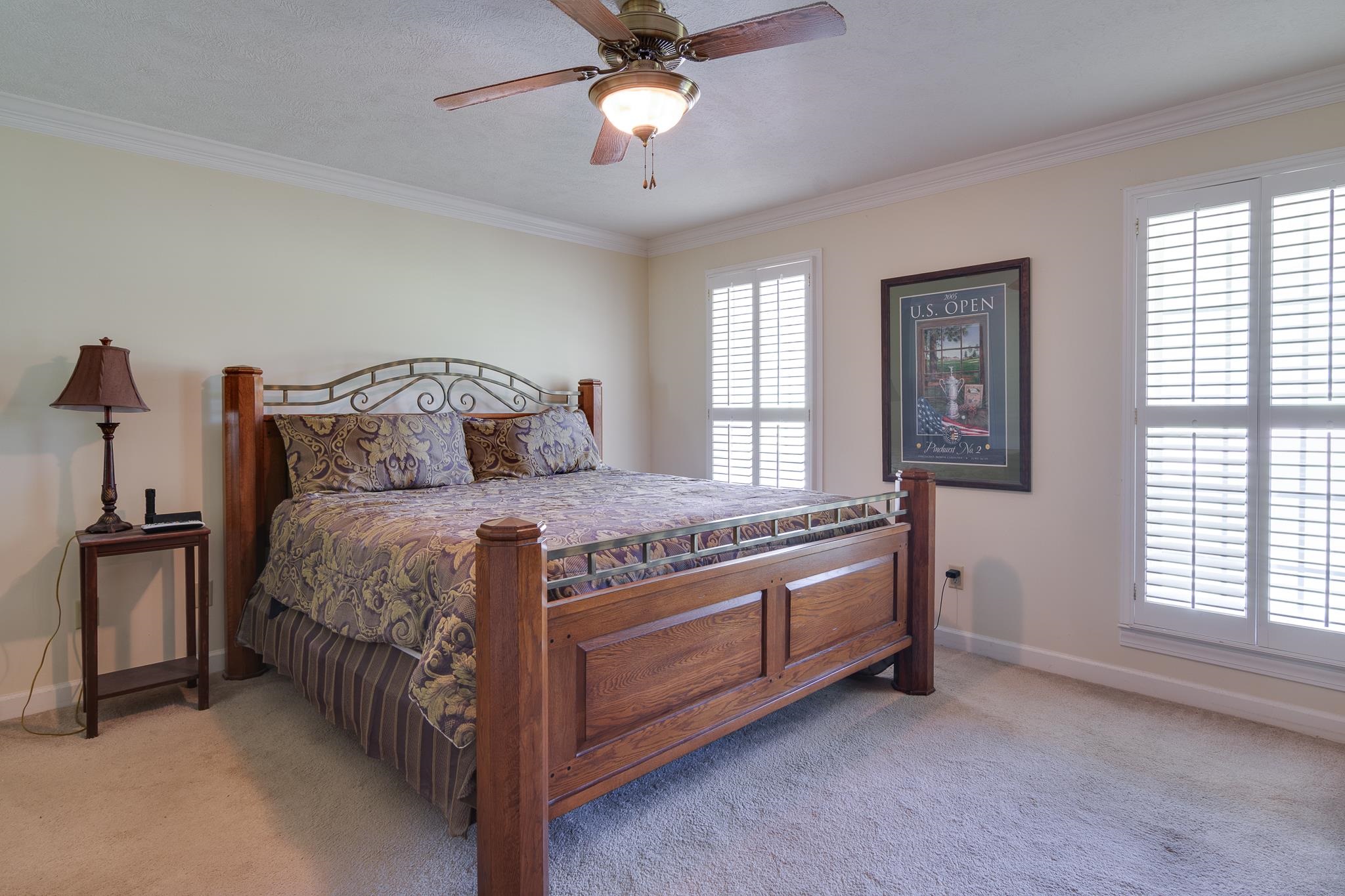 9102 Highway 76 Stanton, TN 38069 - Photo 20 of 27 Bedroom featuring light colored carpet, crown molding, and a ceiling fan