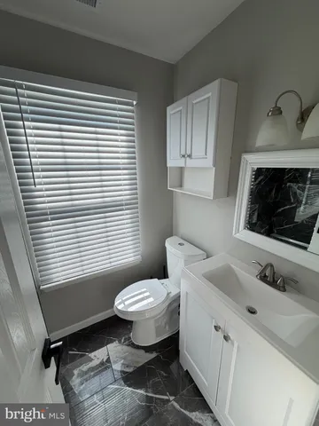a bathroom with a sink a toilet and mirror