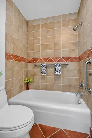 a bathroom with a toilet and a bathtub