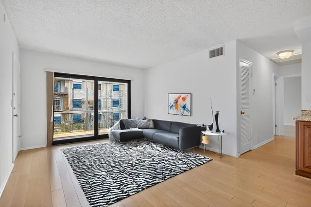 a living room with furniture and a rug