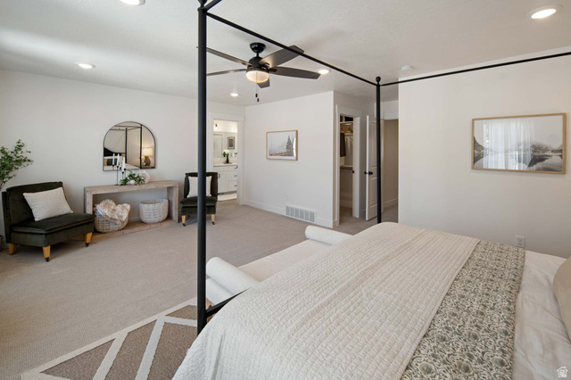 461 West 490 North Lindon, UT 84042 - Photo 11 of 18 Carpeted bedroom featuring recessed lighting, a spacious closet, and a ceiling fan