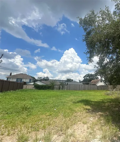 a view of a big yard with plants and large trees