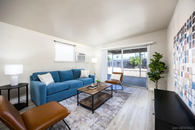 a living room with furniture a rug and a window