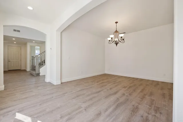a view of a chandelier in a room