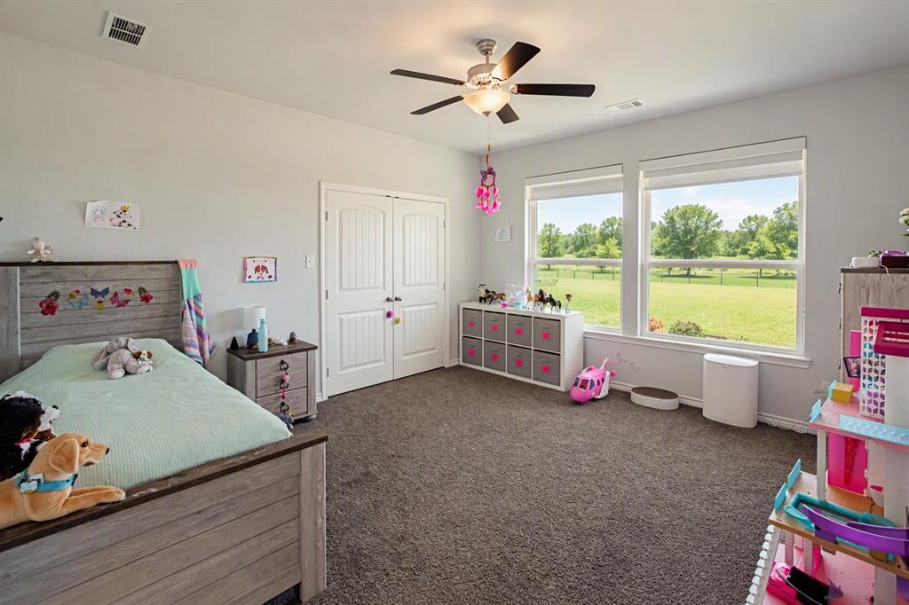 475 Massey Road Gunter, TX 75058 - Photo 32 of 34 Neutral wall paint, ceiling fan with light fixture, dual windows, and carpet flooring