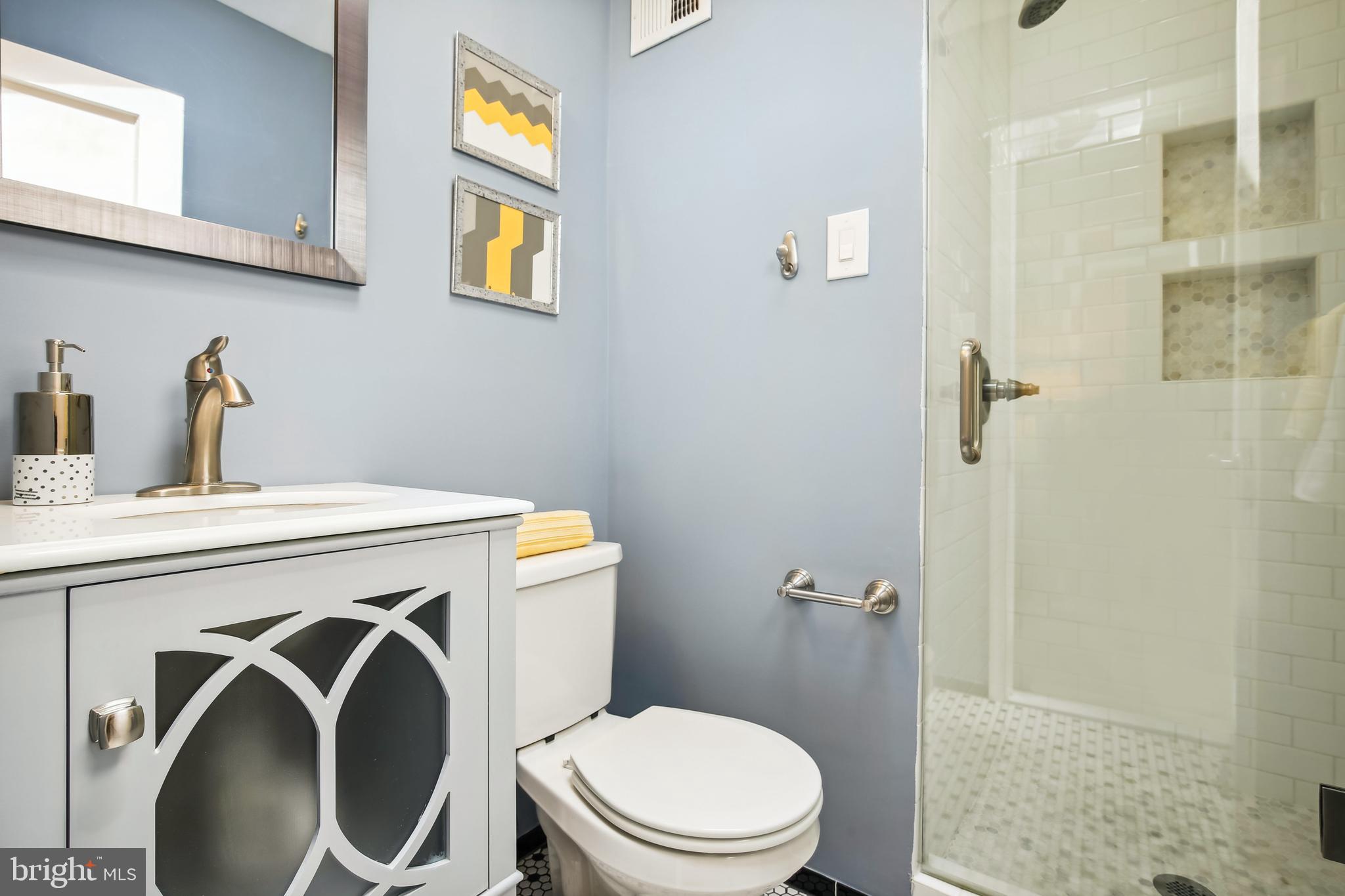 1770 Hobart Street Northwest Washington, DC 20009 - Photo 28 of 44 Ensuite bath, classic tile & glass shower, skylite