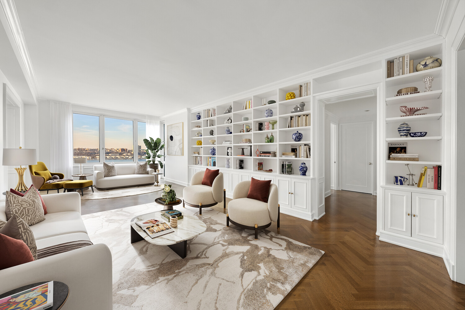 80 Riverside Boulevard, Unit 15B Manhattan, NY 10069 - Photo 1 of 26 a living room with furniture and a rug