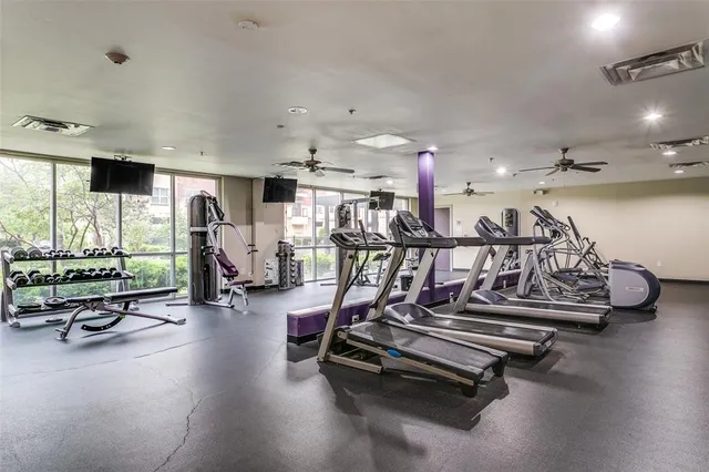 a view of a room with gym equipment
