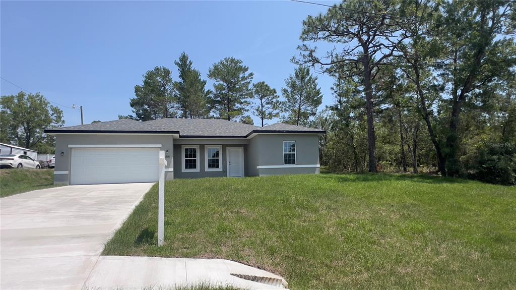 a front view of house with yard and trees