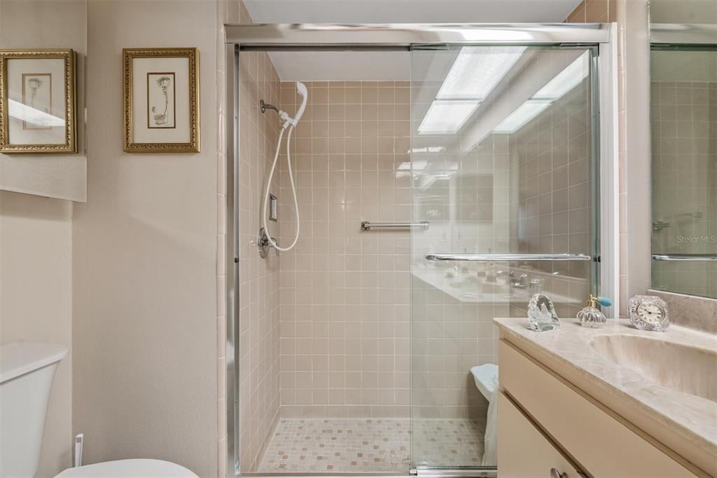 9302 Trowbridge Court New Port Richey, FL 34655 - Photo 25 of 41 a bathroom with a shower sink and mirror