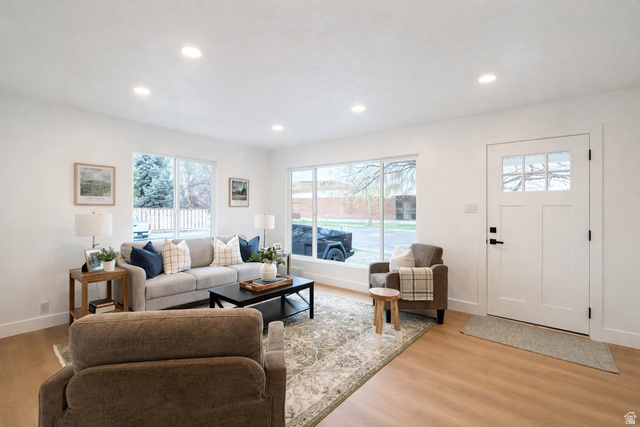 266 700 West Provo, UT 84601 - Photo 3 of 18 Living area featuring light wood finished floors and recessed lighting