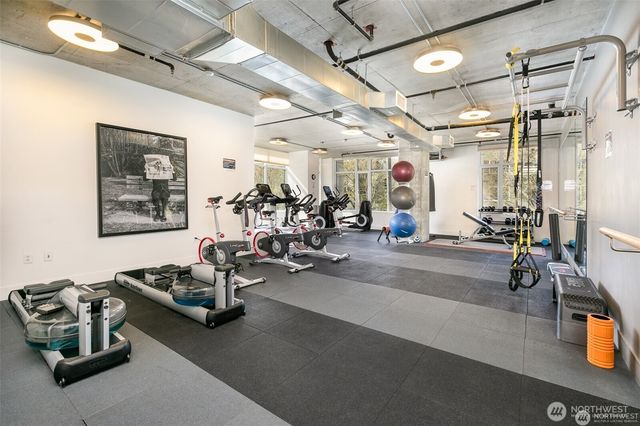 a view of a room with gym equipment