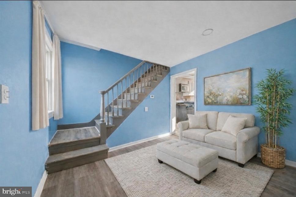 Bright and inviting living room virtually staged.