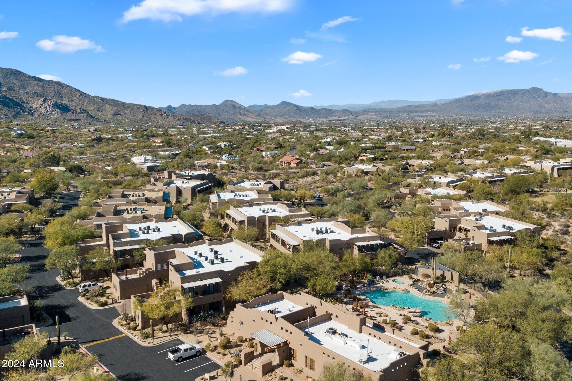 36601 North Mule Train Road, Unit B14 Carefree, AZ 85377 - Photo 62 of 67 Aerial of clubhouse and pool