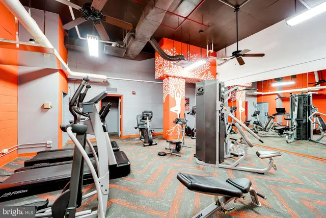 a view of a room with gym equipment