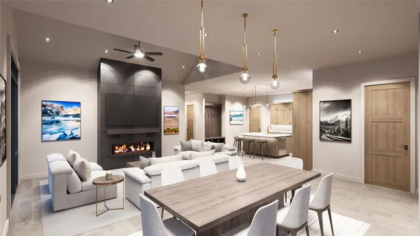 a living room with fireplace furniture and a flat screen tv