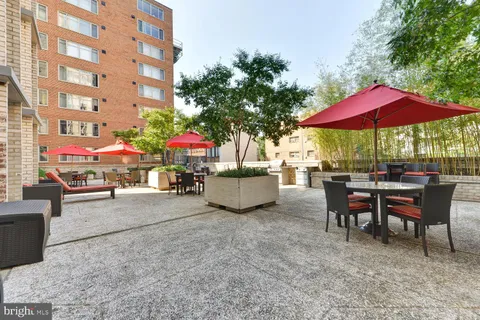 a view of a chairs and table in the backyard