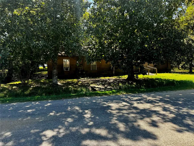 a view of a park with large trees