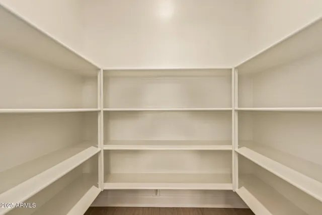 a view of walk in closet with empty racks