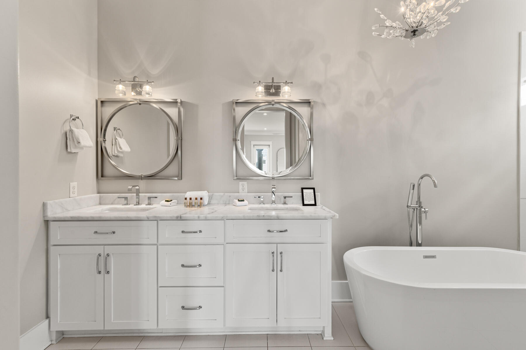 8947 East County Highway 30A Inlet Beach, FL 32461 - Photo 24 of 55 a bathroom with a double vanity sink mirror and bathtub