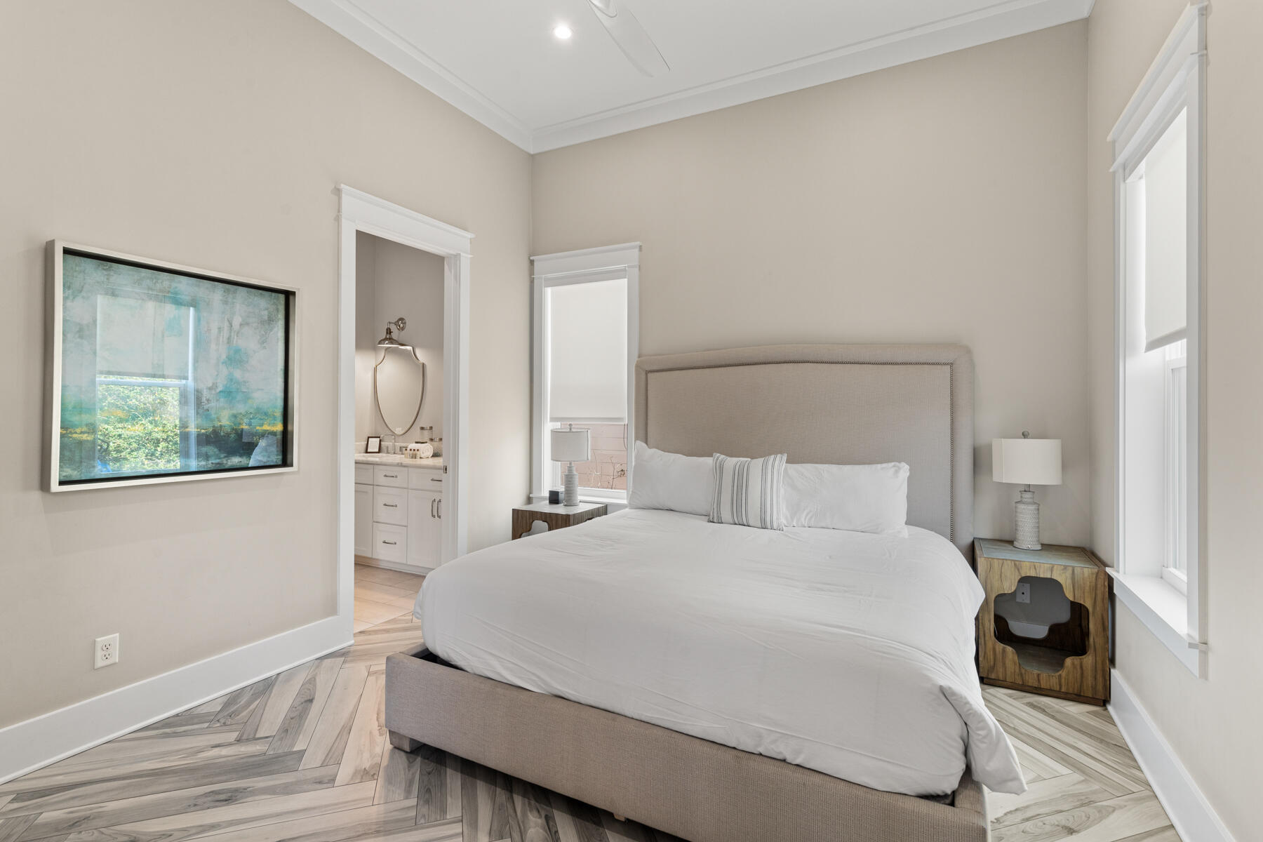 8947 East County Highway 30A Inlet Beach, FL 32461 - Photo 32 of 55 a bedroom with a bed and a painting on the wall