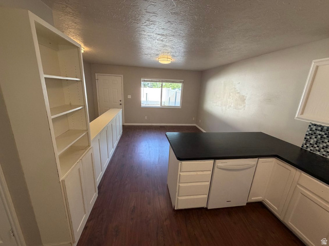 1563 South 600 East Springville, UT 84663 - Photo 8 of 30 Kitchenette featuring a white dishwasher, L-shaped black countertop, and mosaic tile backsplash