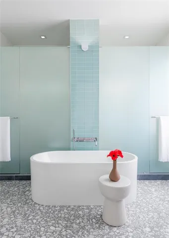 a bathroom with a bathtub