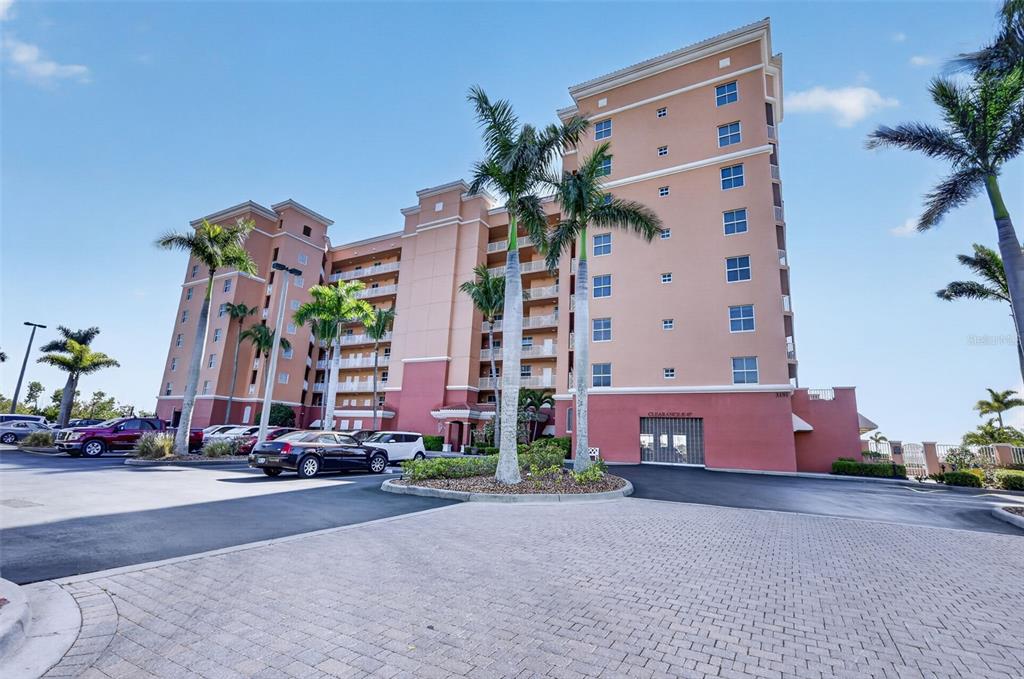 a front view of a building with street