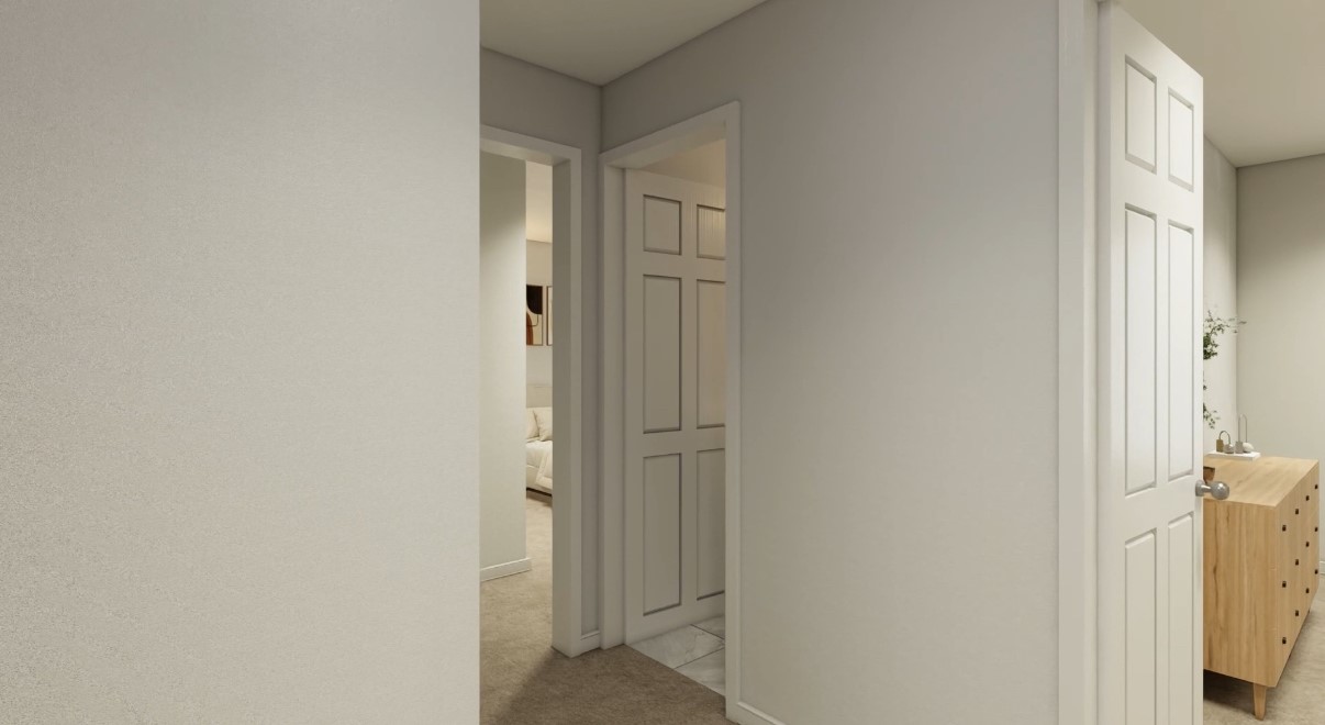 12110 Corsicana Trail, Unit 19B Manor, TX 78653 - Photo 13 of 23 Hall featuring light carpet and baseboards