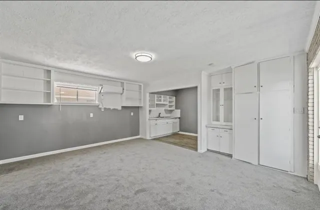 a big room with closet and windows