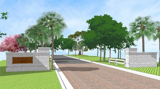 a view of a yard with palm trees