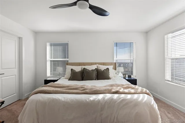 a bedroom with a large bed and a window