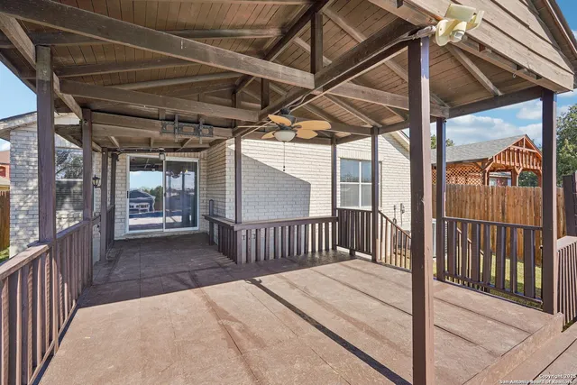 an aerial view of a house with a garden