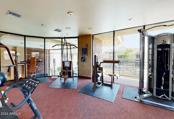 a view of a room with gym equipment