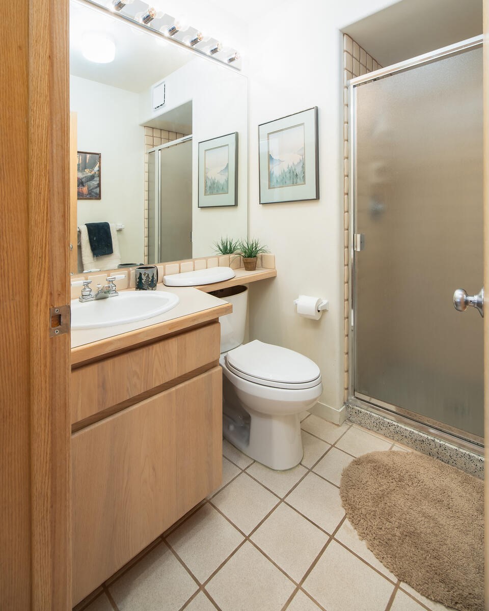 95600 Ryan Gulch Road, Unit 631 Silverthorne, CO 80498 - Photo 24 of 44 a bathroom with a sink toilet and shower