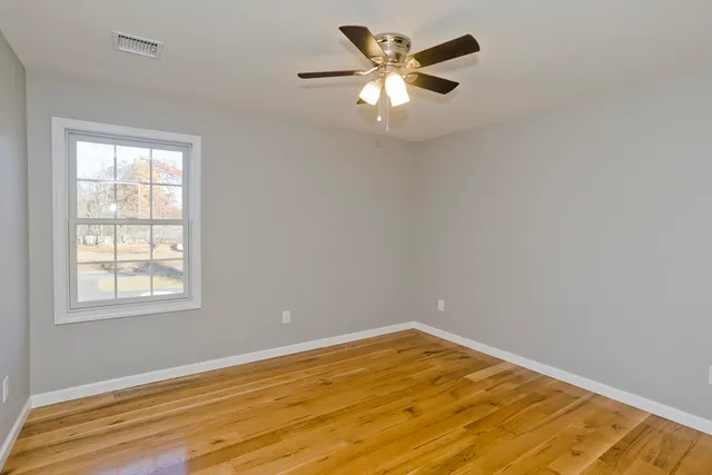 an empty room with a workspace